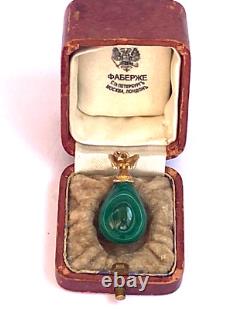 Antique Imperial Rus Faberge Gold 56 KF Malachite Easter Egg Pendant Nicholas II