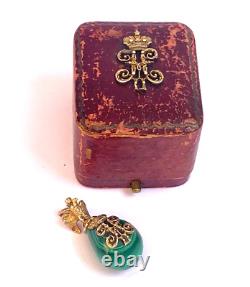 Antique Imperial Rus Faberge Gold 56 KF Malachite Easter Egg Pendant Nicholas II