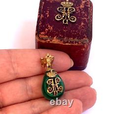 Antique Imperial Rus Faberge Gold 56 KF Malachite Easter Egg Pendant Nicholas II