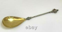 Antique Imperial Rus Faberge Solid Silver 84 Gold Plated Twisted Big Size Spoon