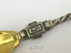 Antique Imperial Rus Faberge Solid Silver 84 Gold Plated Twisted Big Size Spoon
