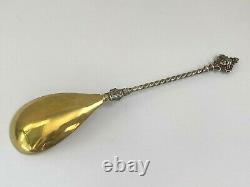Antique Imperial Rus Faberge Solid Silver 84 Gold Plated Twisted Big Size Spoon