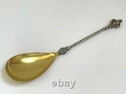 Antique Imperial Rus Faberge Solid Silver 84 Gold Plated Twisted Big Size Spoon