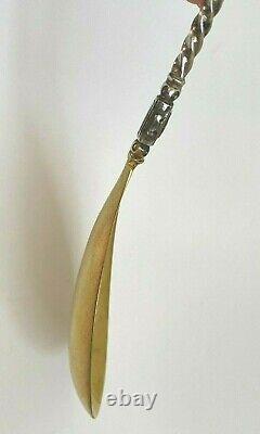 Antique Imperial Rus Faberge Solid Silver 84 Gold Plated Twisted Big Size Spoon