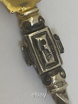 Antique Imperial Rus Faberge Solid Silver 84 Gold Plated Twisted Big Size Spoon