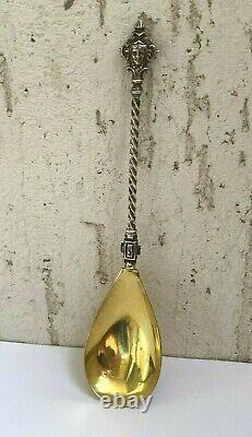 Antique Imperial Rus Faberge Solid Silver 84 Gold Plated Twisted Big Size Spoon