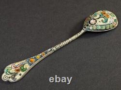 Antique Imperial Russia 84 Silver Cloisonne Enameled Tea Spoon T179A