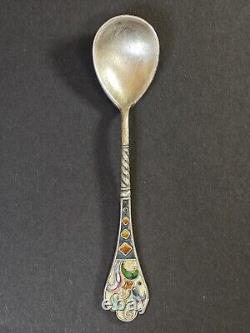 Antique Imperial Russia 84 Silver Cloisonne Enameled Tea Spoon T179A