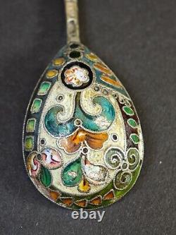 Antique Imperial Russia 84 Silver Cloisonne Enameled Tea Spoon T179A