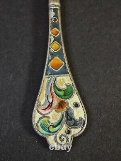 Antique Imperial Russia 84 Silver Cloisonne Enameled Tea Spoon T179A