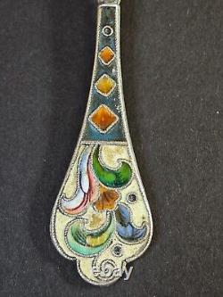 Antique Imperial Russia 84 Silver Cloisonne Enameled Tea Spoon T179A