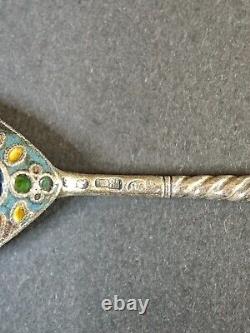 Antique Imperial Russia 84 Silver Cloisonne Enameled Tea Spoon T179A