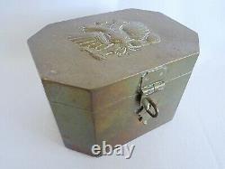 Antique Imperial Russia Brass Tea Box Tin Lined Double Headed Eagle Russian