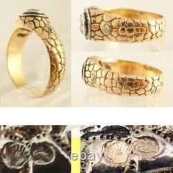 Antique Imperial Russia Man's Ring Signed Faberge Gold Diamonds Certified (5512)