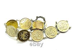 Antique Imperial Russian 10 Kopeek Silver Gilt Coin Bracelet 21.9gr 8