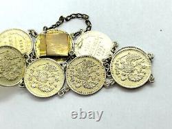 Antique Imperial Russian 10 Kopeek Silver Gilt Coin Bracelet 21.9gr 8