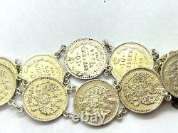 Antique Imperial Russian 10 Kopeek Silver Gilt Coin Bracelet 21.9gr 8