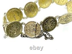 Antique Imperial Russian 10 Kopeek Silver Gilt Coin Bracelet 21.9gr 8