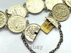 Antique Imperial Russian 10 Kopeek Silver Gilt Coin Bracelet 21.9gr 8