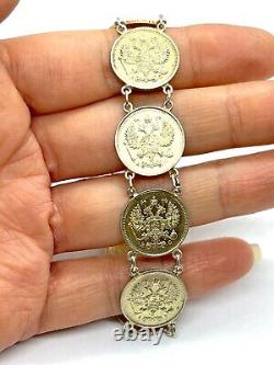 Antique Imperial Russian 10 Kopeek Silver Gilt Coin Bracelet 21.9gr 8