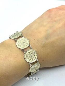 Antique Imperial Russian 10 Kopeek Silver Gilt Coin Bracelet 21.9gr 8