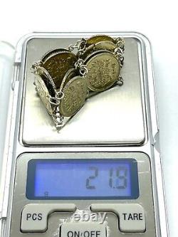 Antique Imperial Russian 10 Kopeek Silver Gilt Coin Bracelet 21.9gr 8