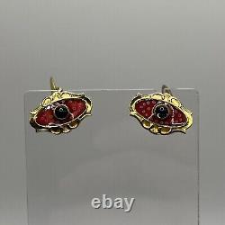 Antique Imperial Russian 14 Carat Gold Enamelled Sapphire Cabochon Set Cufflinks