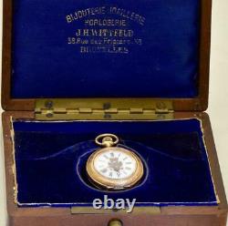 Antique Imperial Russian 14k Gold Engraved Ladies Pendant Watch c1890 Wooden Box