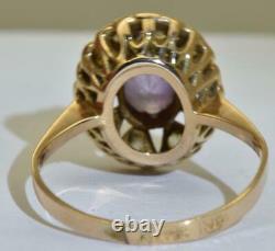 Antique Imperial Russian 14k Gold Rose Cut Diamonds Amethyst Ladies Ring c1906
