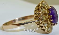 Antique Imperial Russian 14k gold, rose cut Diamonds, Amethyst ladies ring c1906