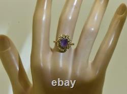 Antique Imperial Russian 14k gold, rose cut Diamonds, Amethyst ladies ring c1906