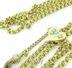 Antique Imperial Russian 15ct Yellow Gold Guard Chain 182cm Turquoise Slider