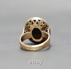 Antique Imperial Russian 56/14K Gold Ring Oval Pierced Crown Malachite Cabochon