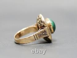 Antique Imperial Russian 56/14K Gold Ring Oval Pierced Crown Malachite Cabochon