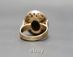Antique Imperial Russian 56/14K Gold Ring Oval Pierced Crown Malachite Cabochon