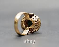 Antique Imperial Russian 56/14K Gold Ring Oval Pierced Crown Malachite Cabochon