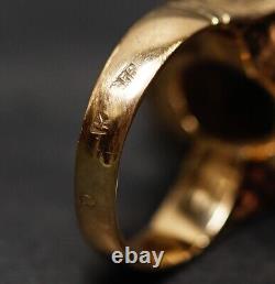 Antique Imperial Russian 56/14K Gold Ring Oval Pierced Crown Malachite Cabochon