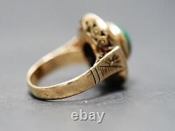Antique Imperial Russian 56/14K Gold Ring Oval Pierced Crown Malachite Cabochon