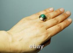 Antique Imperial Russian 56/14K Gold Ring Oval Pierced Crown Malachite Cabochon