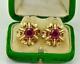 Antique Imperial Russian (56)14k gold&4ct Rubies Earrings set c1900's. Boxed