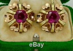 Antique Imperial Russian (56)14k gold&4ct Rubies Earrings set c1900's. Boxed