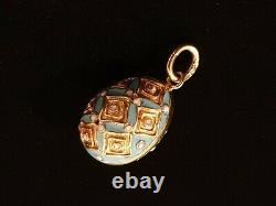 Antique Imperial Russian 56 Gold Cloisonne Enamel Egg Pendant Empire Jewelry RU