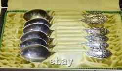 Antique Imperial Russian 6 Silver Spoons Grachev's Brothers Set-Boxed c1908