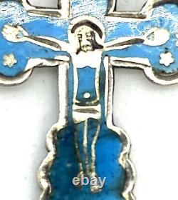 Antique Imperial Russian 84Silver Enamel Orthodox Cross Pendant