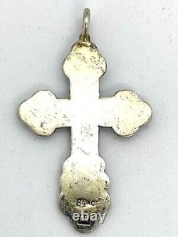 Antique Imperial Russian 84Silver Enamel Orthodox Cross Pendant