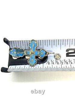 Antique Imperial Russian 84Silver Enamel Orthodox Cross Pendant