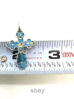 Antique Imperial Russian 84Silver Enamel Orthodox Cross Pendant