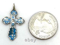 Antique Imperial Russian 84Silver Enamel Orthodox Cross Pendant