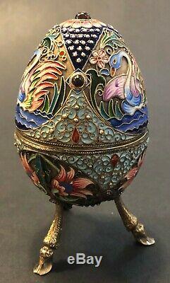 Antique Imperial Russian 84 Enameled Gilded Silver Easter Egg (G. Sbitnev)