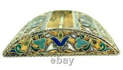 Antique Imperial Russian 84 Shaded Enamel Silver Gilt Belt Buckle Moscow 1888